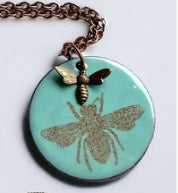 Bee & Baby Bee Necklace Aqua