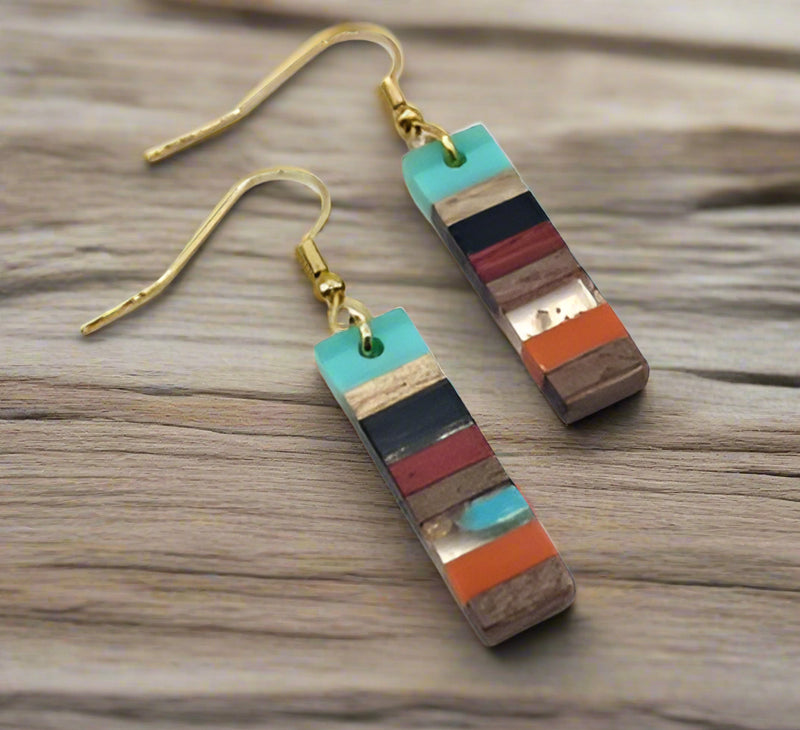 Wood Resin Stacked Earings-Orange